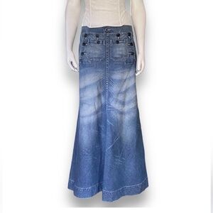 Ralph Lauren Vintage Y2k Denim Sailor Flare Mermaid Trumpet Train Skirt Lace up